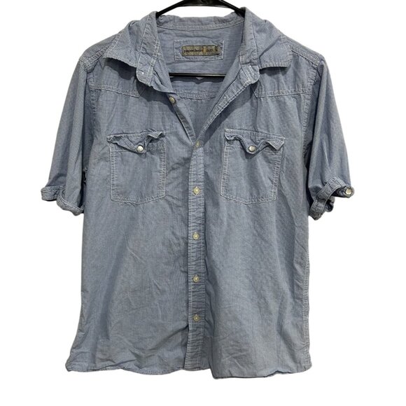 Paperdenim & Cloth Blue Gingham Short Sleeve Western Button Down Shirt Medium - Picture 1 of 9